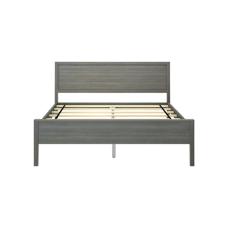 Lit plate-forme grand format avec tête de lit à panneaux, en bois de pin massif, ne nécessite pas de sommier à ressorts