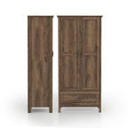 Armoire penderie rustique en noyer vieilli, doubles portes + 1 tiroir, tringle à vêtements, minimaliste