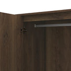 Armoire penderie rustique en noyer vieilli, doubles portes + 1 tiroir, tringle à vêtements, minimaliste