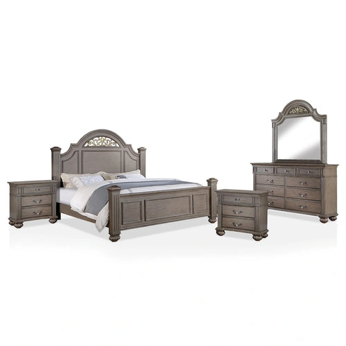Chambre à coucher 5 pièces style classique en bois gris, ensemble traditionnel