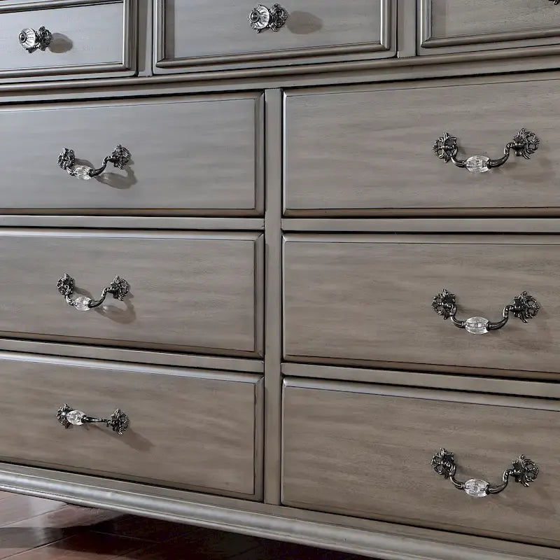Chambre à coucher 5 pièces style classique en bois gris, ensemble traditionnel