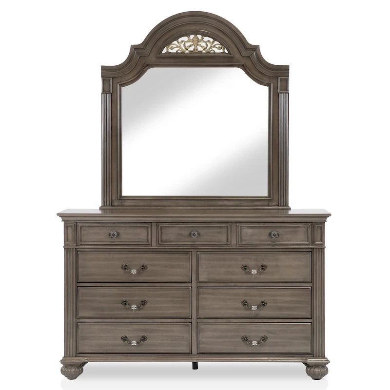 Chambre à coucher 5 pièces style classique en bois gris, ensemble traditionnel