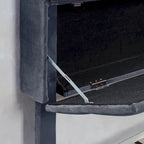 Lit de rangement capitonné gris avec ports de chargement USB, lit plateforme, chambre moderne