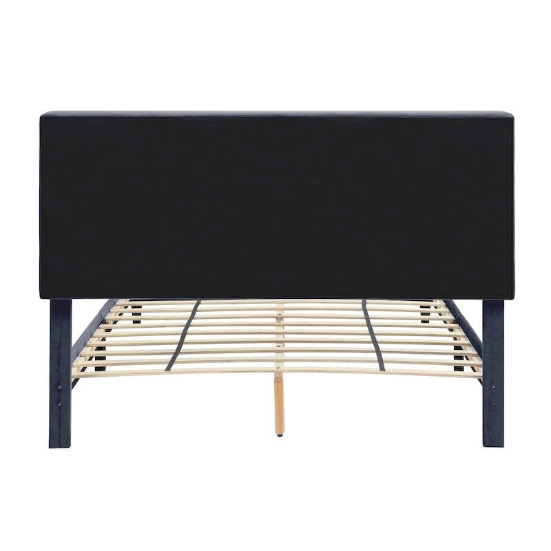 Lit de rangement capitonné gris avec ports de chargement USB, lit plateforme, chambre moderne