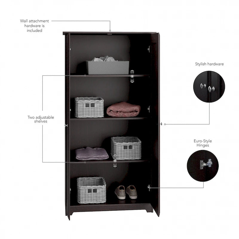 Meuble de rangement haut 79,8 cm (L) x 41,4 cm (l) x 155,2 cm (H), finition chêne expresso, étagères réglables