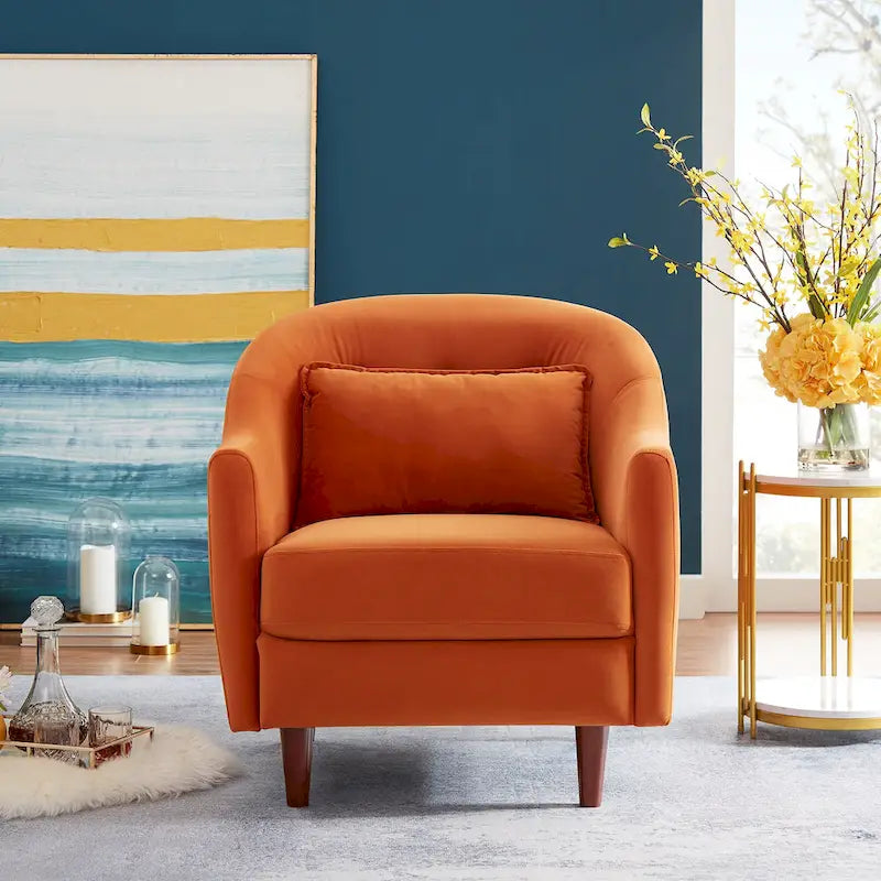 VANOMi 28.34 Fauteuil d'appoint, Fauteuil crapaud en velours avec pieds en bois massif