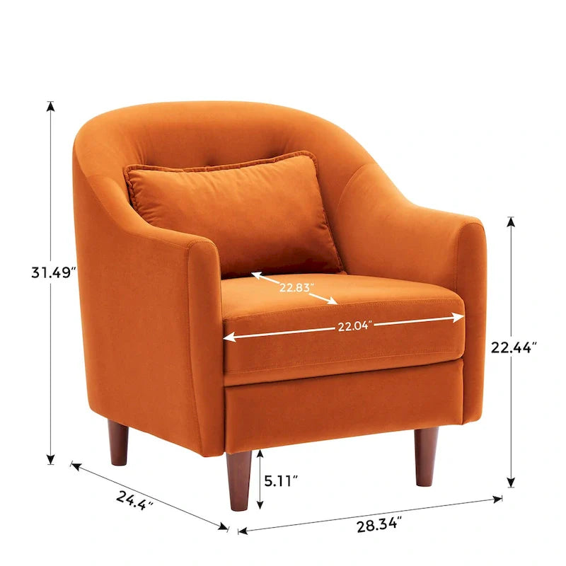 VANOMi 28.34 Fauteuil d'appoint, Fauteuil crapaud en velours avec pieds en bois massif