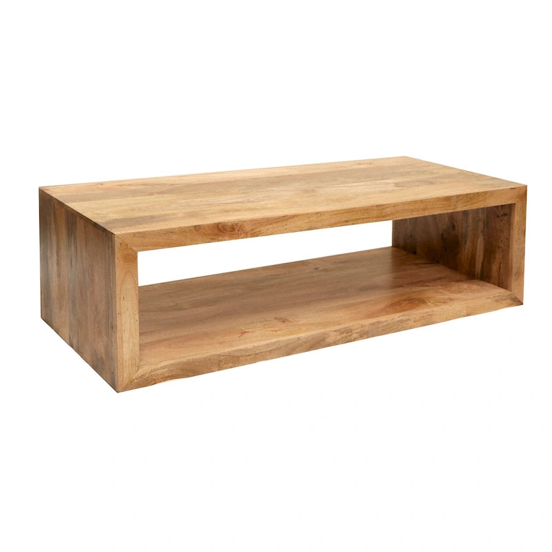 Table basse Keli de 58 pouces en bois de manguier, cube ouvert, 1 étagère, marron naturel