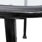 Table d'appoint ronde, cadre en métal noir vieilli, plateau en verre + étagère inférieure, style industriel