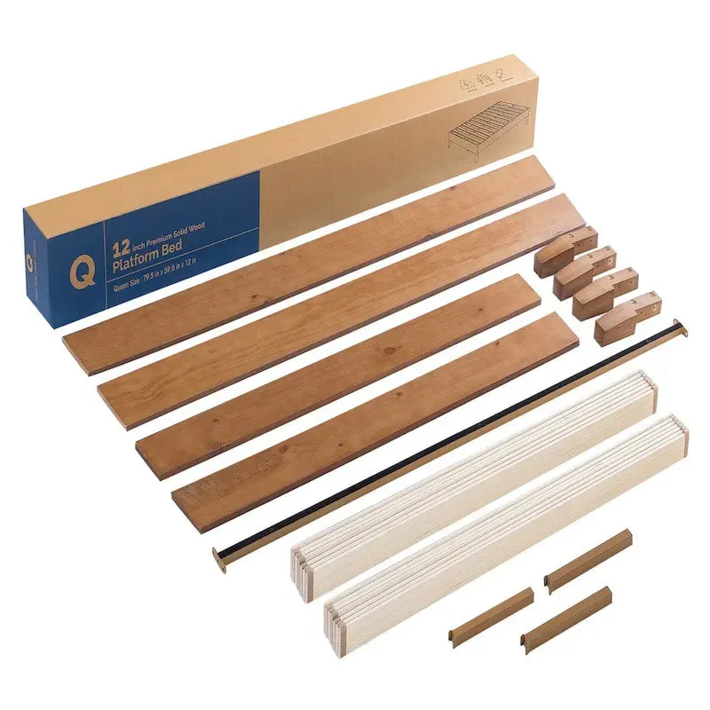 Cadre de lit plateforme en bois massif 12", sommier à lattes, pas besoin de sommier tapissier, style Mid-Century