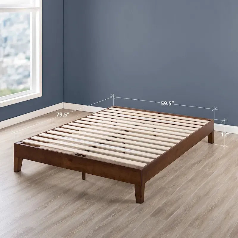 Cadre de lit plateforme en bois massif 12", sommier à lattes, pas besoin de sommier tapissier, style Mid-Century