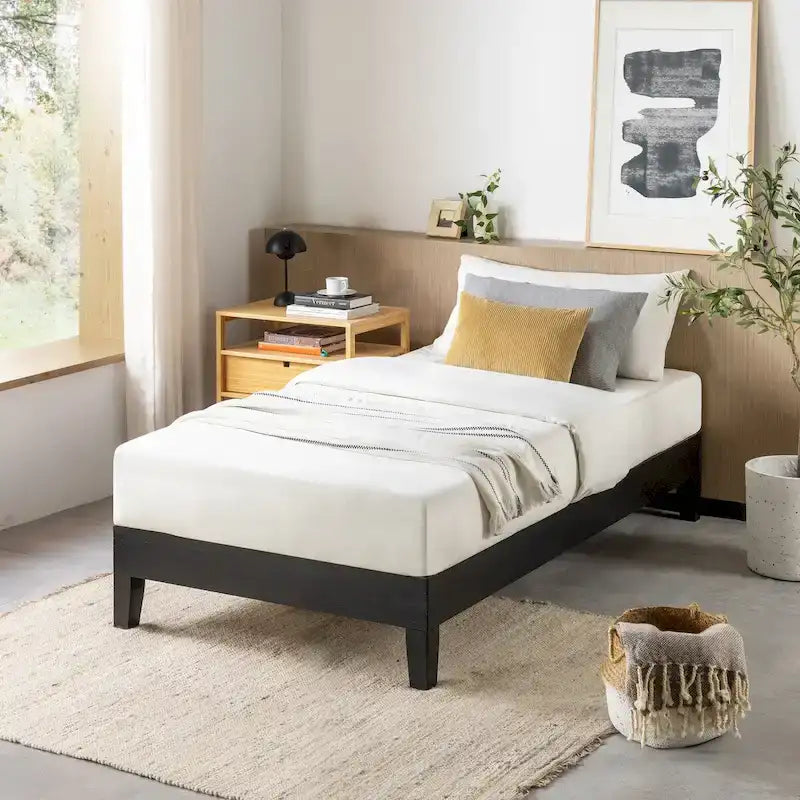 Cadre de lit plateforme en bois massif 12", sommier à lattes, pas besoin de sommier tapissier, style Mid-Century