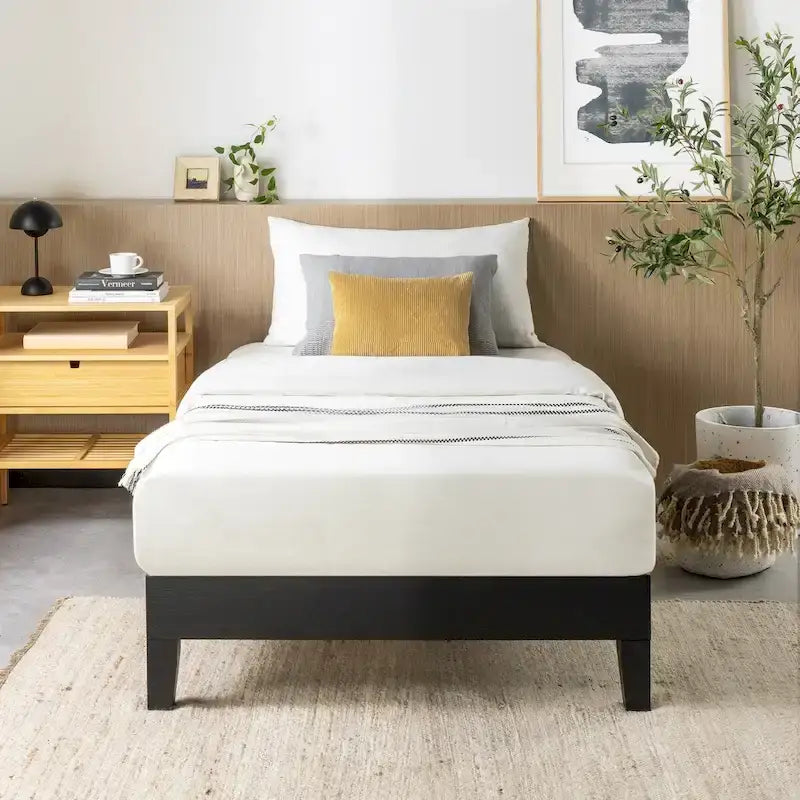 Cadre de lit plateforme en bois massif 12", sommier à lattes, pas besoin de sommier tapissier, style Mid-Century