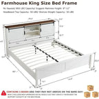 Cadre de lit King size de ferme avec étagères de rangement et station de recharge