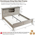 Cadre de lit King size de ferme avec étagères de rangement et station de recharge