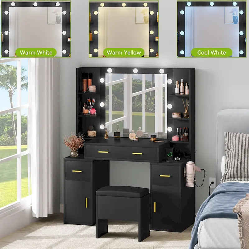 Coiffeuse Moasis avec prises intégrées et miroir lumineux - 55,1 H X 43,3 L X 15,74 P
