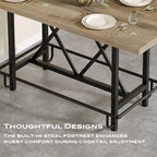 Table de bar haute 6 personnes avec repose-pieds, Table de bar haute avec plateau en bois épais et cadre métallique pour la maison/cuisine