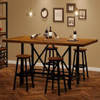 Table de bar haute 6 personnes avec repose-pieds, Table de bar haute avec plateau en bois épais et cadre métallique pour la maison/cuisine