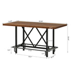 Table de bar haute 6 personnes avec repose-pieds, Table de bar haute avec plateau en bois épais et cadre métallique pour la maison/cuisine