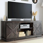 Meuble TV de ferme Moasis avec console média de porte de grange et centre de divertissement avec armoires de rangement