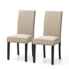 Lot de 2 chaises de salle à manger hautes en lin de 96,5 cm, cloutées, assise rembourrée, patins antidérapants