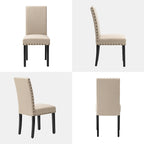 Lot de 2 chaises de salle à manger hautes en lin de 96,5 cm, cloutées, assise rembourrée, patins antidérapants