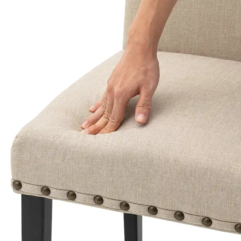 Lot de 2 chaises de salle à manger hautes en lin de 96,5 cm, cloutées, assise rembourrée, patins antidérapants