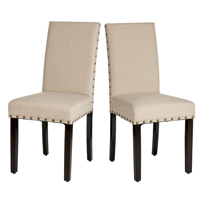Lot de 2 chaises de salle à manger hautes en lin de 96,5 cm, cloutées, assise rembourrée, patins antidérapants