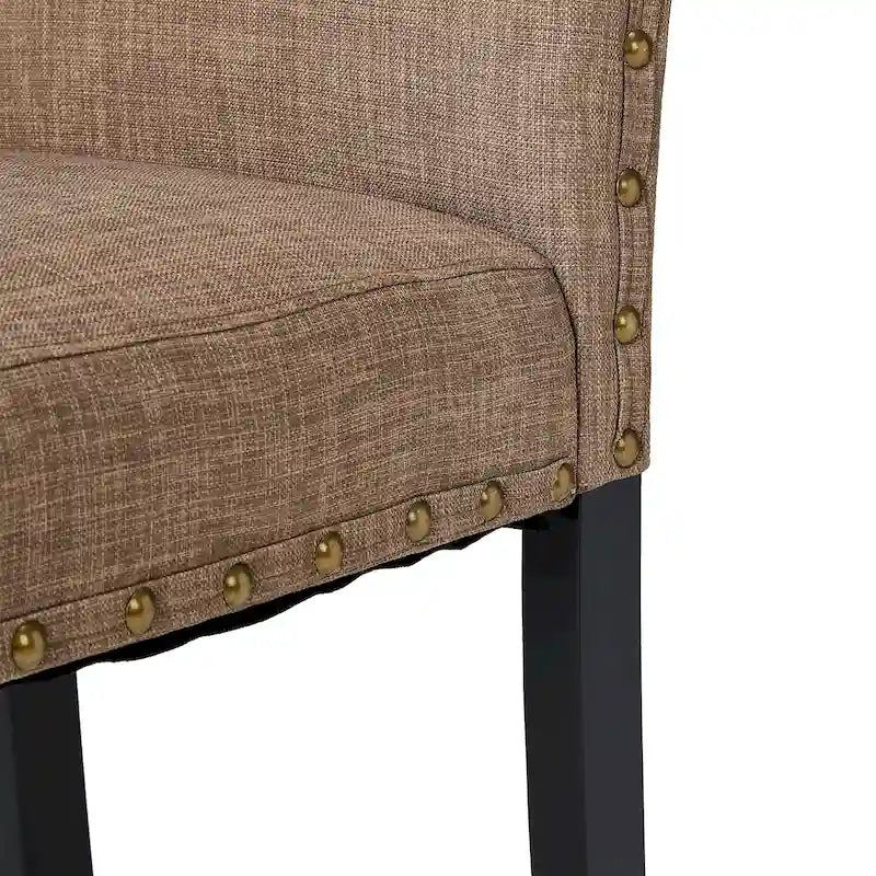 Lot de 2 chaises de salle à manger hautes en lin de 96,5 cm, cloutées, assise rembourrée, patins antidérapants