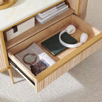 Table basse moderne de luxe à panneaux cannelés, table d'appoint avec plateau en faux marbre