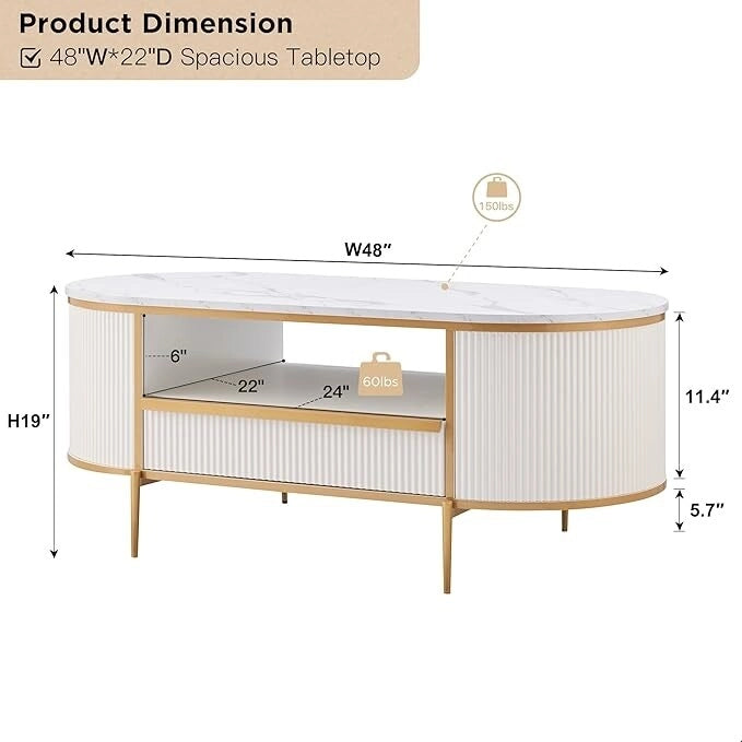 Table basse moderne de luxe à panneaux cannelés, table d'appoint avec plateau en faux marbre