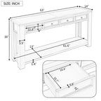 Console/Table d'appoint avec tiroirs de rangement et étagère inférieure - 63L x 14W x 30H