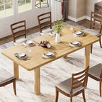 Table de salle à manger de ferme de 63 po pour 4-6 personnes, plateau en MDF + pieds en bois massif, brun rustique, multi-usage
