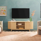 Meuble TV cannelé de 60" avec bords arrondis, style moderne, meuble de rangement multimédia