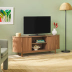 Meuble TV cannelé de 60" avec bords arrondis, style moderne, meuble de rangement multimédia