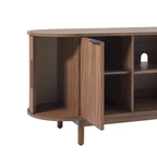 Meuble TV cannelé de 60" avec bords arrondis, style moderne, meuble de rangement multimédia
