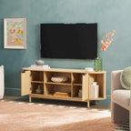 Meuble TV cannelé de 60" avec bords arrondis, style moderne, meuble de rangement multimédia