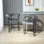Tabourets de bar contemporains avec repose-pieds, revêtement chenille et cuir (lot de 2)