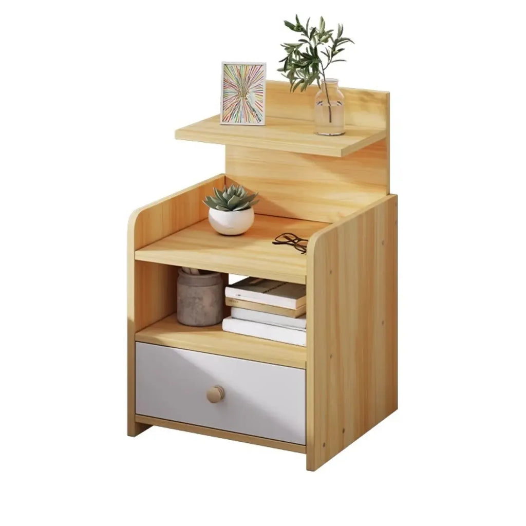 Table de chevet moderne en bois à rangement ouvert avec tiroirs