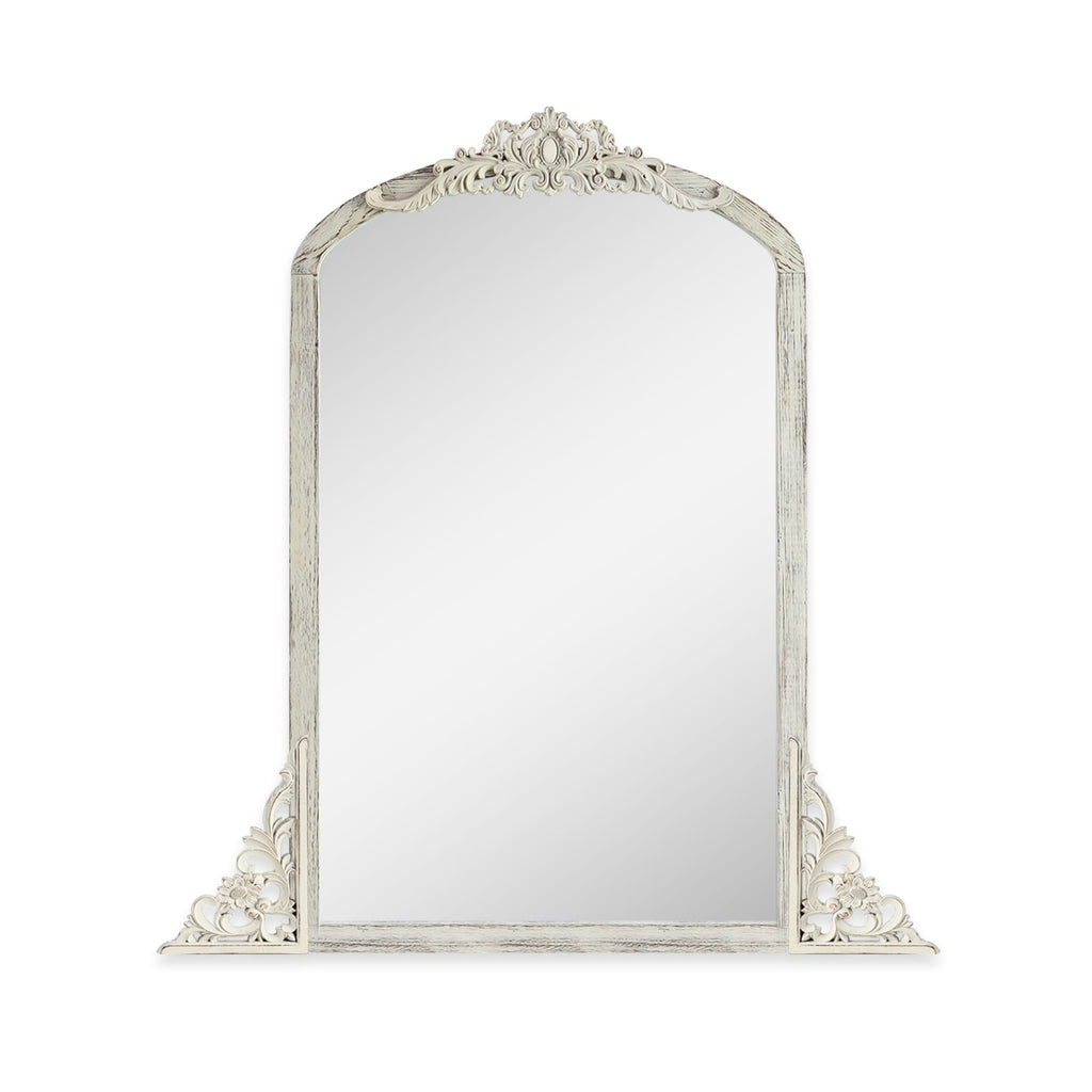 Miroir sur pied en bois massif sculpté en plein cintre