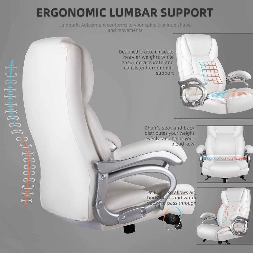 Chaise de bureau de direction Bossin grande taille et forte, 500 lb, avec support lombaire réglable, chaise ergonomique en cuir PU à dossier haut pour ordinateur
