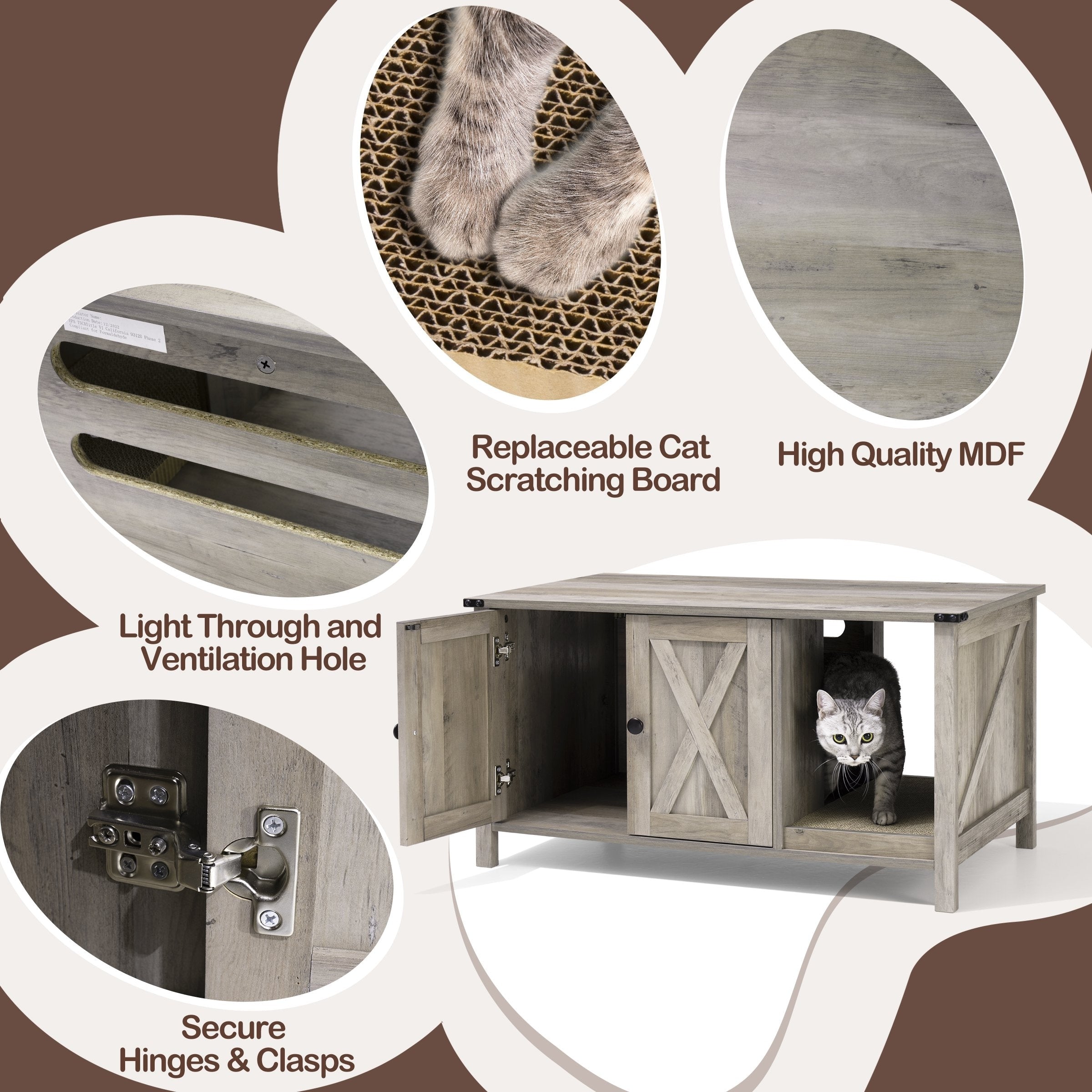 Meuble cache litière, meuble de toilettage pour chat en bois avec griffoir