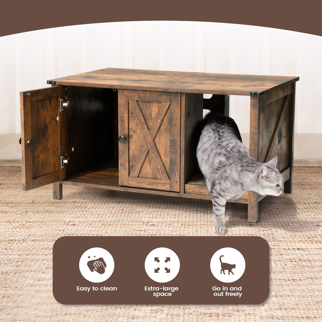 Meuble cache litière, meuble de toilettage pour chat en bois avec griffoir