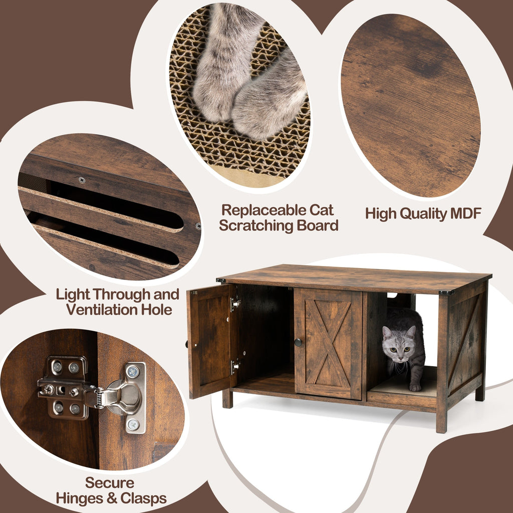 Meuble cache litière, meuble de toilettage pour chat en bois avec griffoir