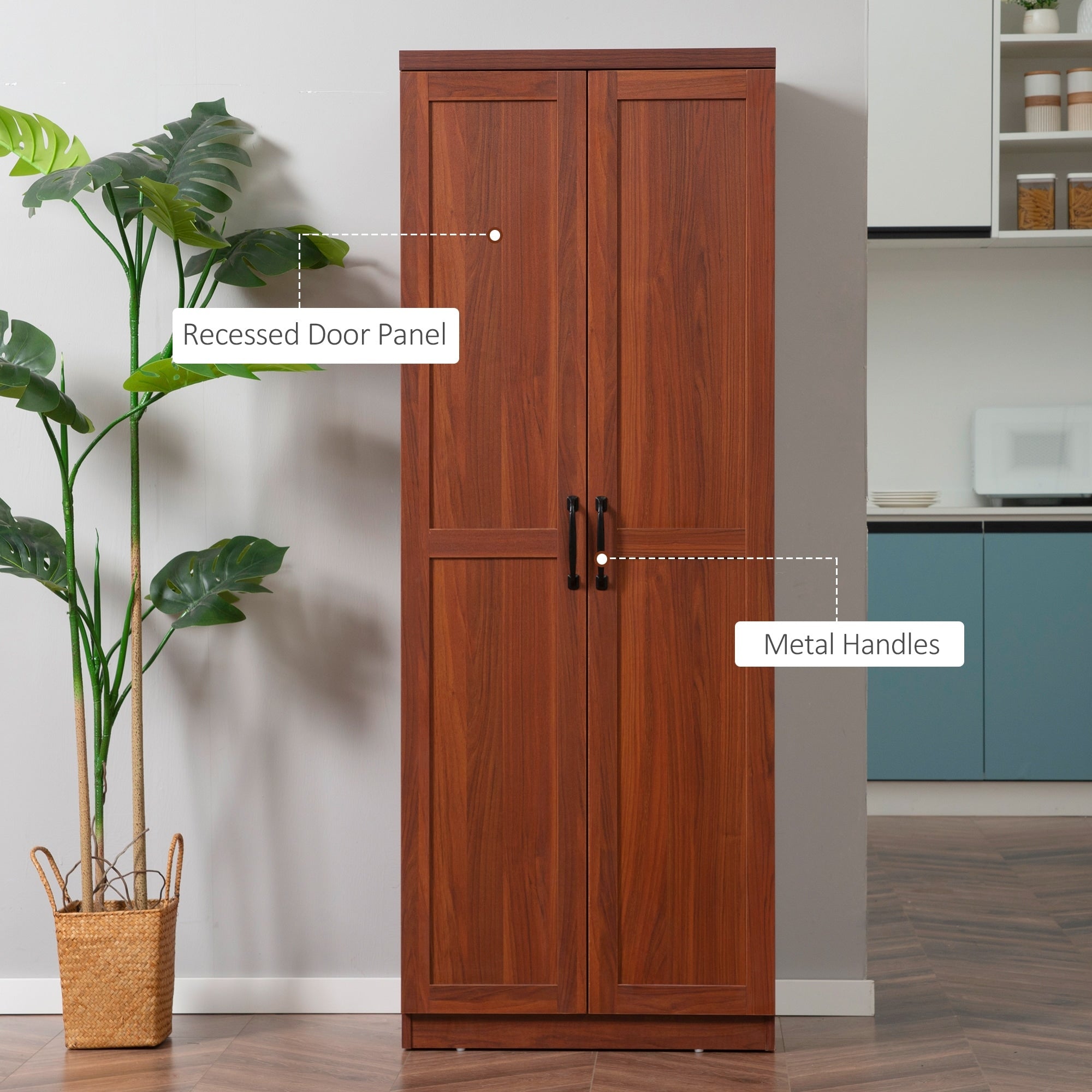 HOMCOM Garde-manger de cuisine 63 pouces à 2 portes, armoire de rangement autoportante avec 5 étagères et 2 étagères réglables pour salle à manger