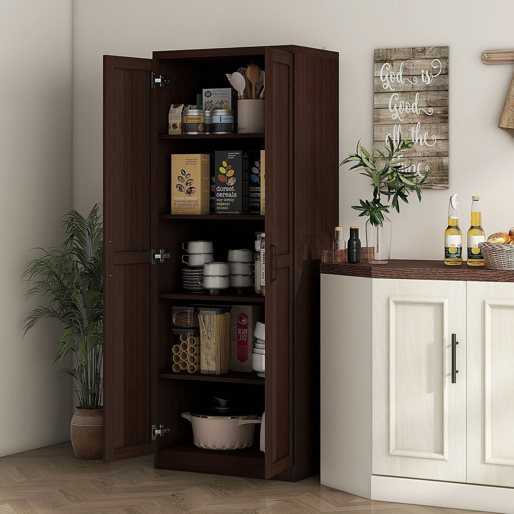 HOMCOM Garde-manger de cuisine 63 pouces à 2 portes, armoire de rangement autoportante avec 5 étagères et 2 étagères réglables pour salle à manger