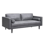 Canapé moderne en cuir véritable avec pieds en bois et coussin traversin supplémentaire