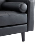 Canapé moderne en cuir véritable avec pieds en bois et coussin traversin supplémentaire