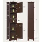 Meuble de rangement haut de salle de bain étroit de 170 cm, armoire autoportante en bois massif à 5 niveaux