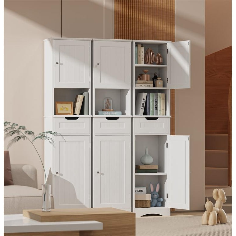 Meuble de rangement haut de salle de bain étroit de 170 cm, armoire autoportante en bois massif à 5 niveaux